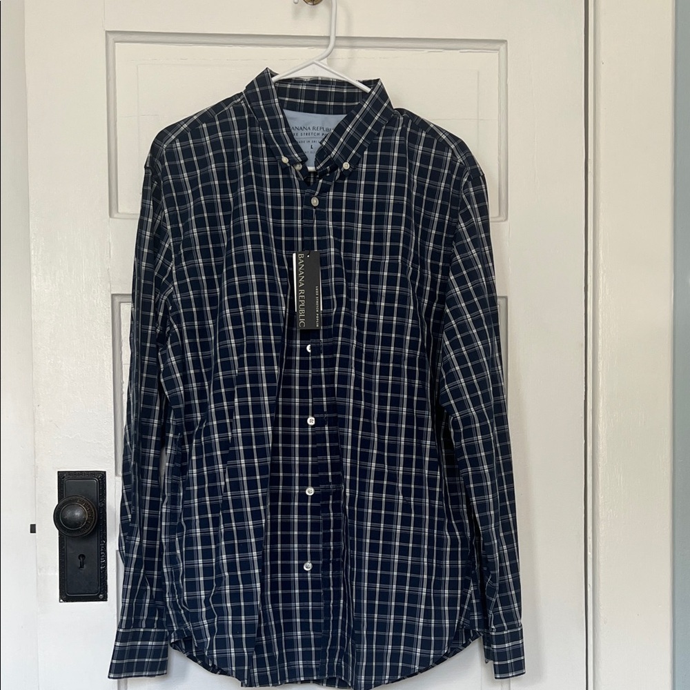 Banana Republic Men's Dark Blue Plaid Shirt